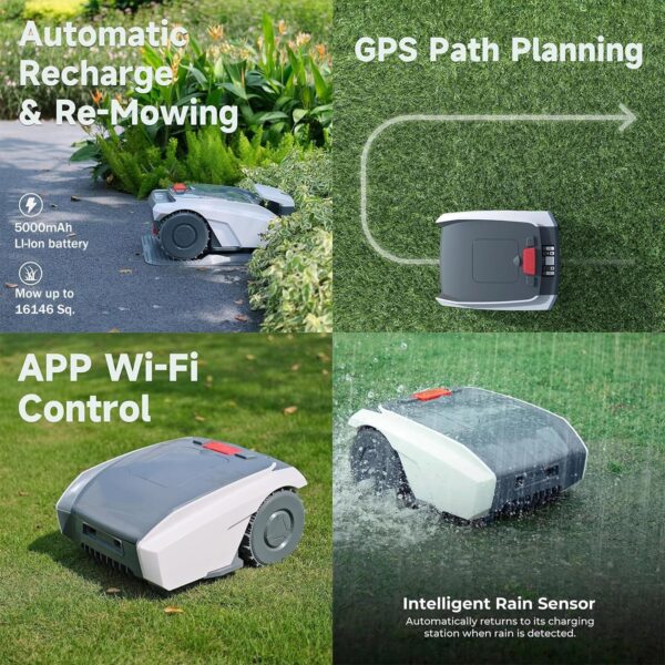18-RM Robot Mower with Quiet -Smart Cordless Lawnmower with Accurate Navigation and Obstacle Avoidance, 1500 sq m Range, 3-Hour Li-ion Battery Runtime & Boundary Wire for Effortless Mowing - Image 5