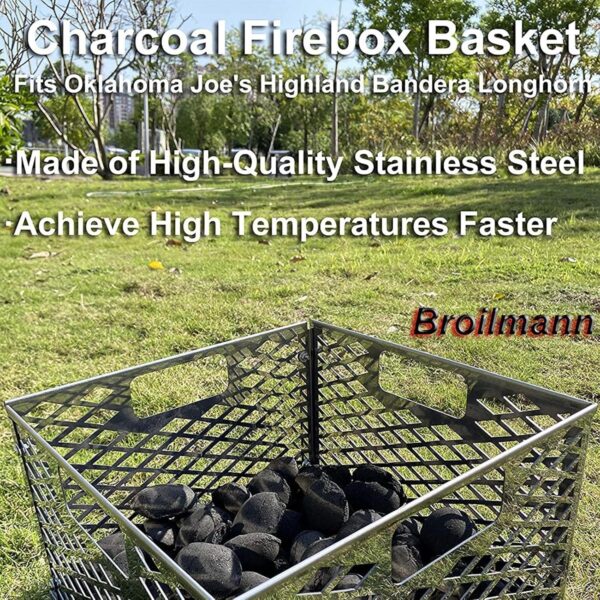 Charcoal Basket For Oklahom a Joe Stainless Steel Charcoal Firebox Basket Silver Charcoal Box With Handle Compatible With Most Offset Smoker Grills 31x31x20cm - Image 8