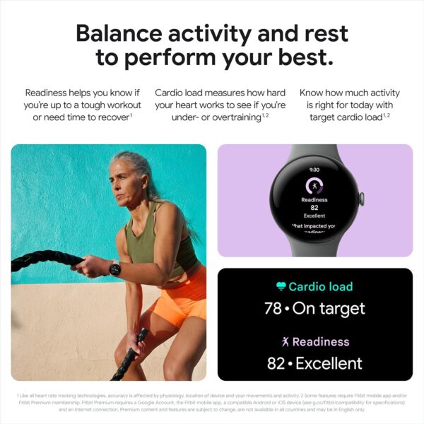 Google Pixel Watch 3 (41 mm) – Android smartwatch with heart rate tracking, advanced running from Fitbit, fitness insights, 24-hour battery – Matte Black Aluminium Case – Obsidian band – Wi-Fi - Image 6