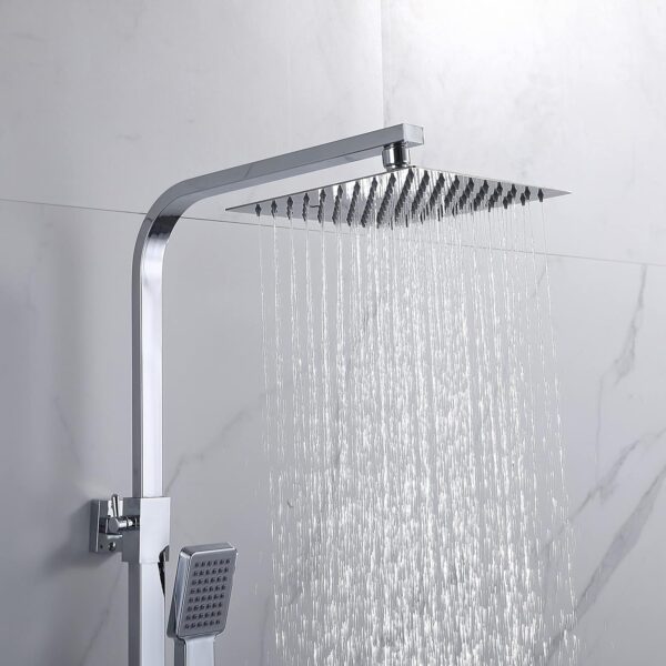 Huibathroom Thermostat Shower System, Square Thermostatic 38 °C Shower Mixer Set with Rainfall Shower Head, Handheld Shower, Riser Rail, Adjustable Height Anti Scald Chrome Shower Set - Image 6