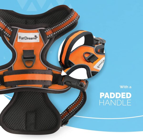 FurDreams Dog Harness – Secure Padded Vest Harness, Comfortable Material with Reflective Strips, Non-Restrictive, No Choke Fit with 4 Adjustable Straps, No Pull, Clip On Easy (Small, Orange) - Image 3