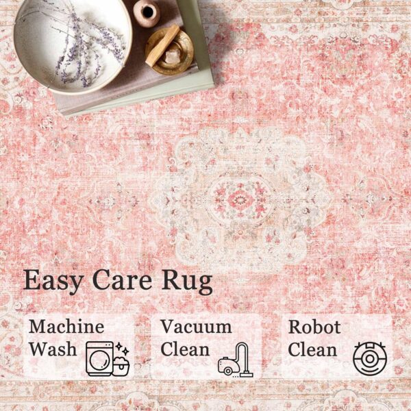 Castage Pink Rug 3x5,Washable Area Rugs for Bedroom Living Room Kitchen Entryway,Small Boho Vintage Bohemian Distressed Non Slip Carpet,Blush - Image 6