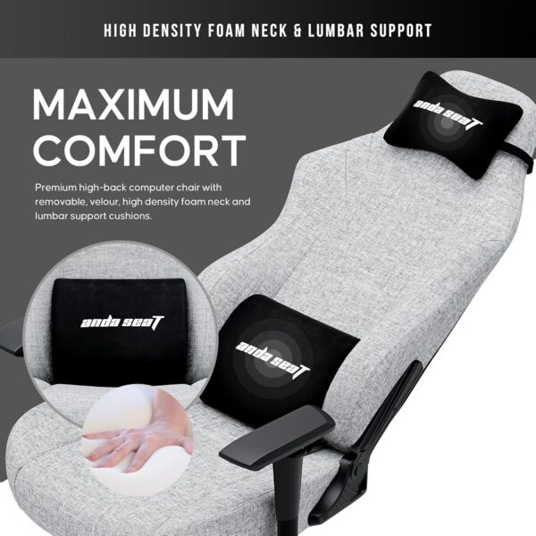 Anda Seat Luna Large Fabric Gaming Chair for Adults - Ergonomic Reclining Video Game Chairs, Computer Home Fabric Office Chair, Heavy Duty Neck & Back Lumbar Support - Grey Folding Recliner Seat - Image 4