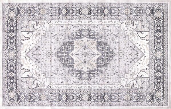 Carvapet Washable Area Rug 150x210cm Non Slip Large Thin Floor Carpet Rug Grey Rugs Print Vintage Medallion Floor Rugs for Living Room Bedroom - Image 2