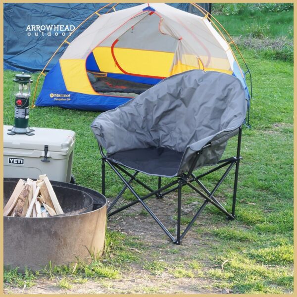 ARROWHEAD OUTDOOR Oversized Heavy-Duty Club Folding Camping Chair w/External Pocket, Cup Holder, Portable, Padded, Moon, Round, Saucer, Supports 330lbs, Carrying Bag, USA-Based Support - Image 3