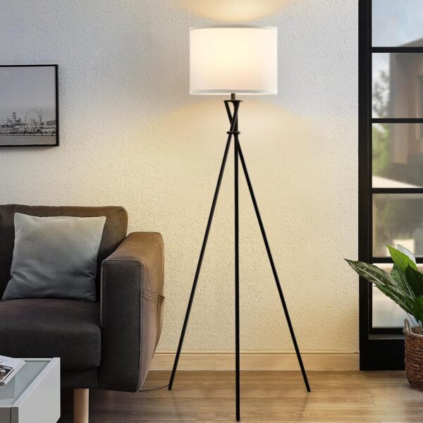 GyroVu Tripod Floor Lamp for Living Room, Standing Lamp with Foot Switch, Modern Floor Lamp with White Shade for Living Room, Bedroom, Office(Bulb Not Included) - Image 2