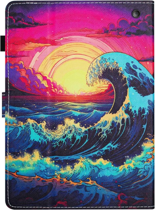 DayQiQiPu Case for Amazon Fire HD 8/HD 8 Plus (8 Inch, 12th/10th Gen, 2022/2020) PU Leather Sunlit Sea Wave Pattern Flip Stand Card Slots Protective Cover with Auto Wake/Sleep,04 - Image 3