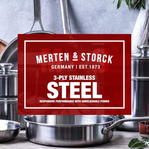 Merten & Storck Tri-Ply Stainless Steel Induction 14 Piece Cookware Pots and Pans Set, Includes Frying Pans, Saucepans, Stockpot, Lids, Steamer, Multi Clad, Induction, Oven Safe, Silver - Image 12
