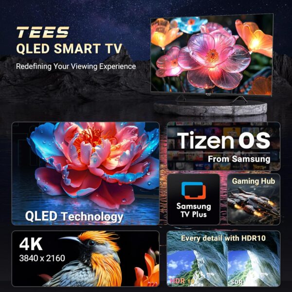 Tees 43 inch 4K QLED Smart TV, Central Stand Design Tizen OS UHD Television with Apple TV+ BBC Netflix Freeview Gaming Hub, MEMC HDR10 Ideal Large Screen for Liaving Room, Made in the UK - Image 3
