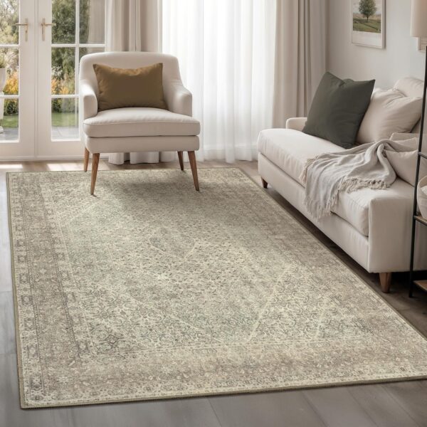 Arty Rugs Machine Washable Rug, 240x330cm, 75% Recycled Cotton, Short Pile, Non-Slip Backing, Non-Shedding, Area Rugs for Living Room, Bedroom, Kitchen, Hallway, Office, Vintage Sand - Image 2