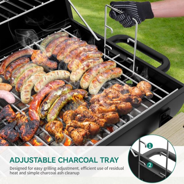 YITAHOME L Charcoal Smoker BBQ, Portable Barbecue Grill with Height Adjustable Charcoal Tray & Temperature Gauge for Party, Camping, Patio, Garden, Comes with Kitchen Tong - Image 3