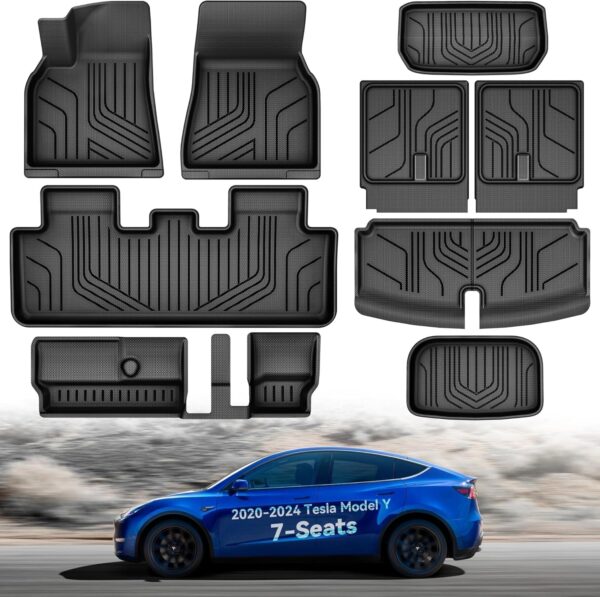 YITAMOTOR 9PCS Tesla Model Y Floor Mats 7 Seater 2024 2023-2020 Cargo Mats Full Sets All-Weather Floor Mats for Model Y 2024 Accessories,3D Anti-Slip Rear Trunk Mat Cargo Liners Interior - Image 2