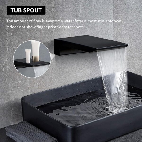 LCEVCGK Shower Faucet Set Complete Matte Black Shower System with 10 inch Square Rainfall Shower Head 3-Function Handheld Shower Waterfall Bathtub Spout Rain Shower Combo Set Bathroom Wall Mounted - Image 4