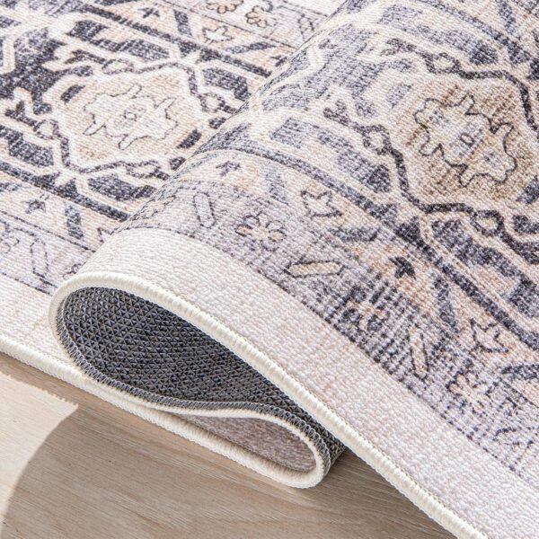 Carvapet Washable Area Rug 150x210cm Non Slip Large Thin Floor Carpet Rug Grey Rugs Print Vintage Medallion Floor Rugs for Living Room Bedroom - Image 6