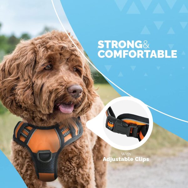 FurDreams Dog Harness – Secure Padded Vest Harness, Comfortable Material with Reflective Strips, Non-Restrictive, No Choke Fit with 4 Adjustable Straps, No Pull, Clip On Easy (Small, Orange) - Image 5