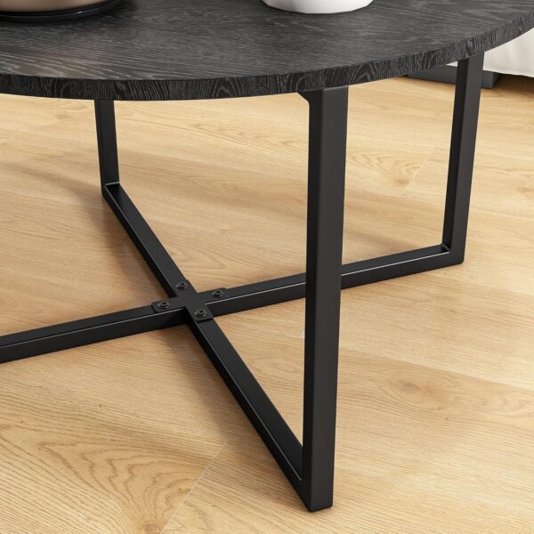 HOJINLINERO Round Coffee Table Tea Table End Table Sofa Table for Living Room with Metal Legs,Cocktail Table with Wood Look Accent Furniture,Easy To Assemble,Black - Image 6