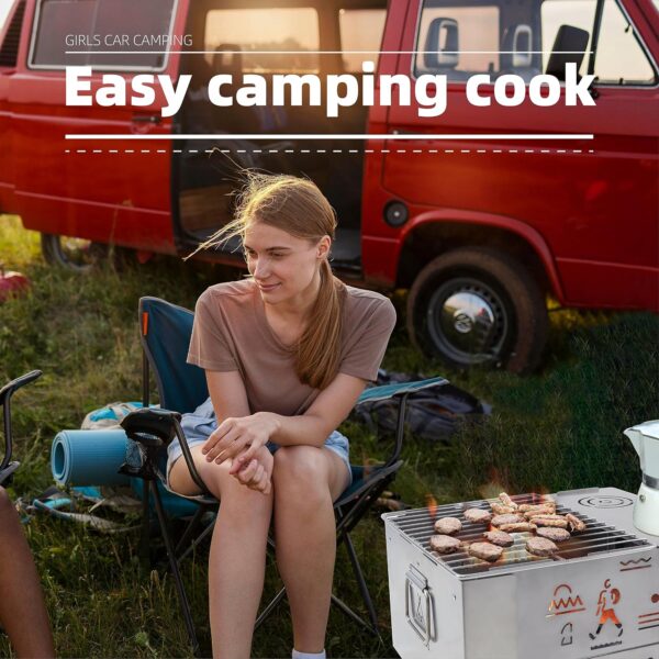 HIEWOAS Portable Fire Pit with Grill- Stainless Steel Tabletop BBQ for Outside Camp, Small Charcoal Grills and Smokeless Wood Burning Firepit Camping Accessories for Outdoor Cooking and Women Campfire - Image 9