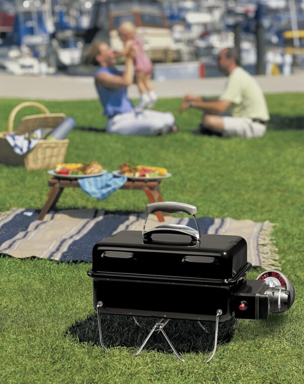 Weber Go-Anywhere Gas Grill, 42 x 26cm Grill Area, Lightweight Portable BBQ Grill, Table Camping Grill with Porcelain-Enamelled Bowl & Lid, Folding Legs - Black (1141056) - Image 18