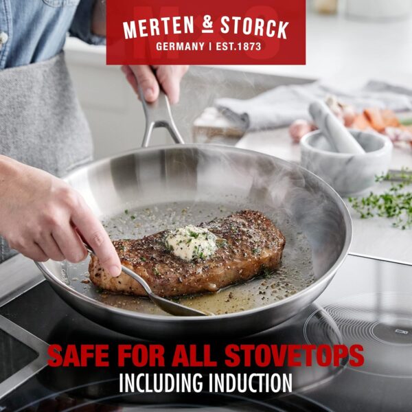 Merten & Storck Tri-Ply Stainless Steel Induction 14 Piece Cookware Pots and Pans Set, Includes Frying Pans, Saucepans, Stockpot, Lids, Steamer, Multi Clad, Induction, Oven Safe, Silver - Image 10