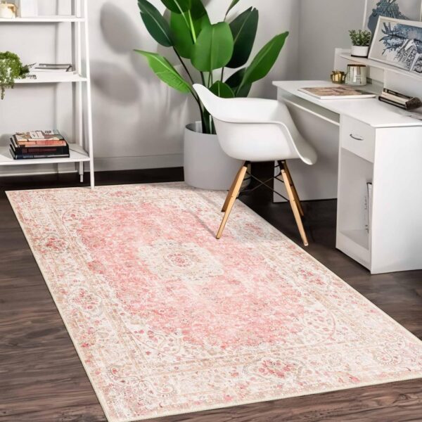 Castage Pink Rug 3x5,Washable Area Rugs for Bedroom Living Room Kitchen Entryway,Small Boho Vintage Bohemian Distressed Non Slip Carpet,Blush - Image 5