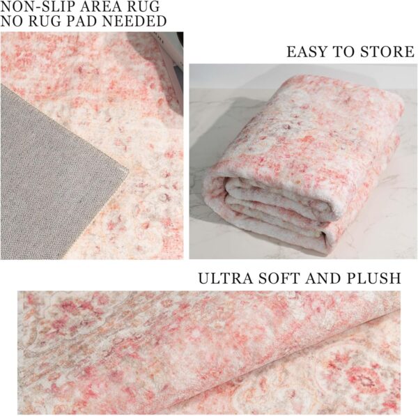 Castage Pink Rug 3x5,Washable Area Rugs for Bedroom Living Room Kitchen Entryway,Small Boho Vintage Bohemian Distressed Non Slip Carpet,Blush - Image 7