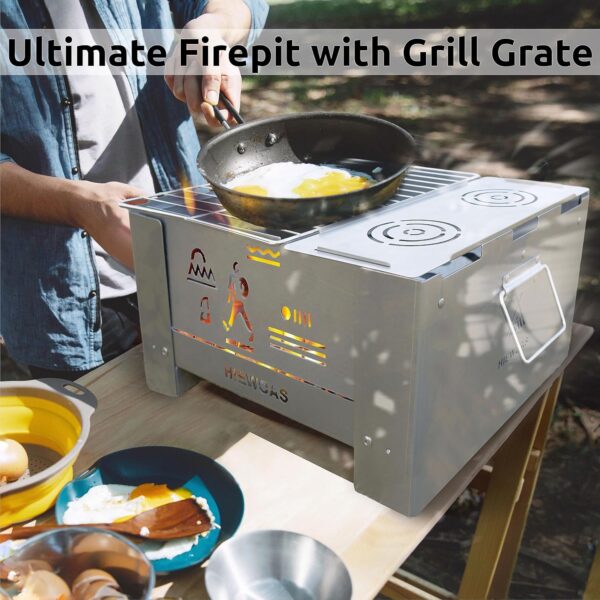 HIEWOAS Portable Fire Pit with Grill- Stainless Steel Tabletop BBQ for Outside Camp, Small Charcoal Grills and Smokeless Wood Burning Firepit Camping Accessories for Outdoor Cooking and Women Campfire - Image 8
