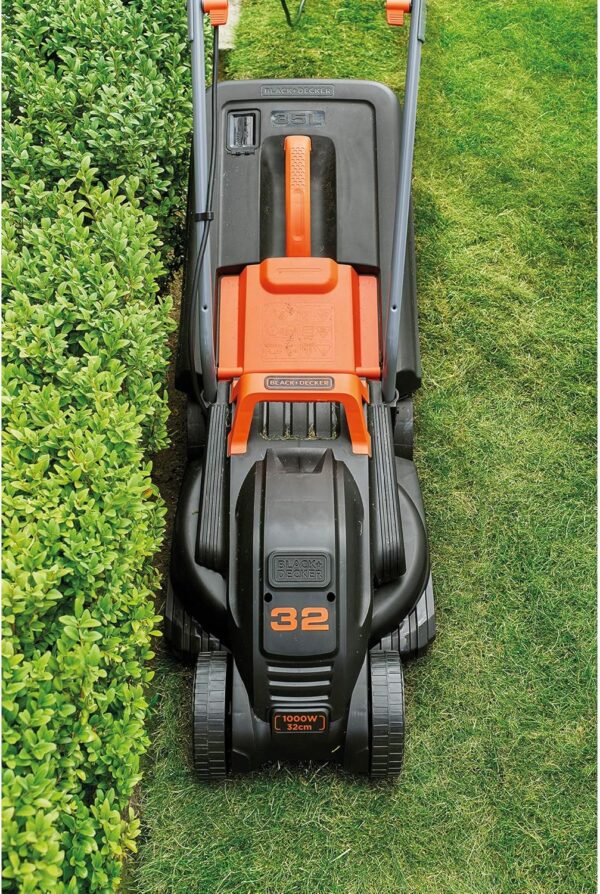 Black+Decker BEMW351GL2 Electric Lawnmower/Trimmer Kit (1,000 W, 32 cm Cutting Width, Triple Axial Cutting Height Adjustment, 35 L Grass Catcher Container, Includes 200 W Single-Handed Grass Trimmer) - Image 7