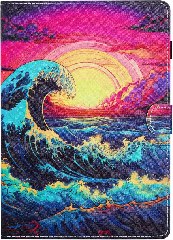 DayQiQiPu Case for Amazon Fire HD 8/HD 8 Plus (8 Inch, 12th/10th Gen, 2022/2020) PU Leather Sunlit Sea Wave Pattern Flip Stand Card Slots Protective Cover with Auto Wake/Sleep,04 - Image 2