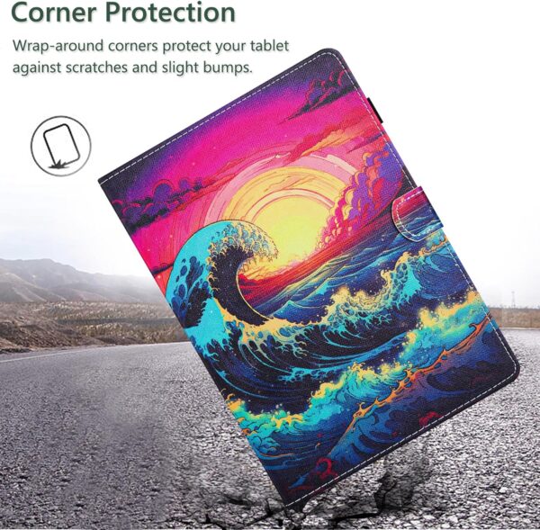DayQiQiPu Case for Amazon Fire HD 8/HD 8 Plus (8 Inch, 12th/10th Gen, 2022/2020) PU Leather Sunlit Sea Wave Pattern Flip Stand Card Slots Protective Cover with Auto Wake/Sleep,04 - Image 6