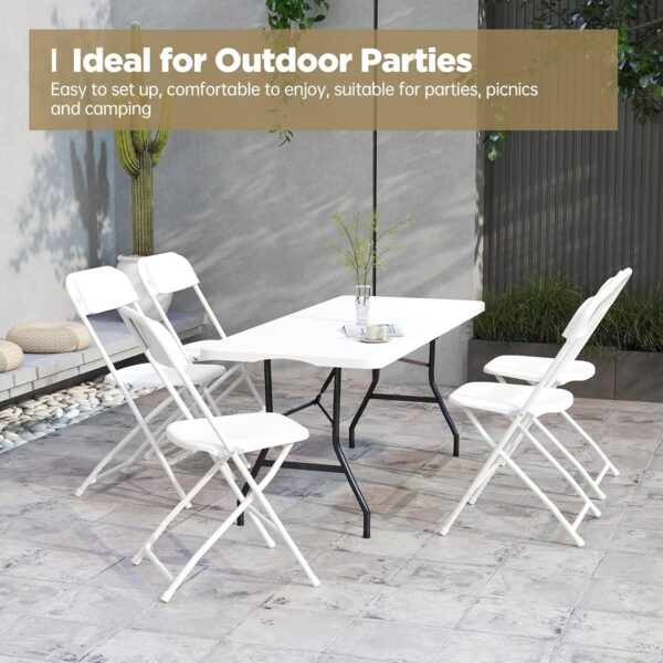 6 FT White Picnic Folding Table Set with 8 White Chairs, Portable Patio Dining Sets for Backyard, Commercial Use, Outdoor Event, Party, Camping - Image 7