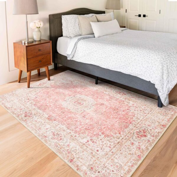 Castage Pink Rug 3x5,Washable Area Rugs for Bedroom Living Room Kitchen Entryway,Small Boho Vintage Bohemian Distressed Non Slip Carpet,Blush - Image 4