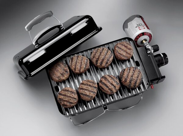 Weber Go-Anywhere Gas Grill, 42 x 26cm Grill Area, Lightweight Portable BBQ Grill, Table Camping Grill with Porcelain-Enamelled Bowl & Lid, Folding Legs - Black (1141056) - Image 15
