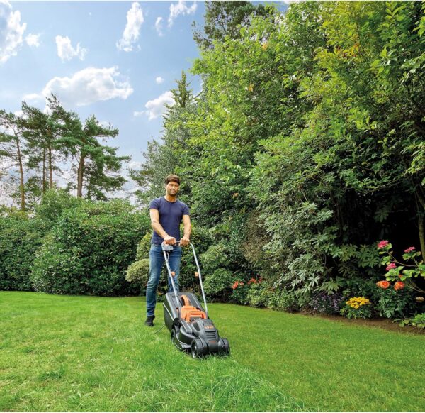 Black+Decker BEMW351GL2 Electric Lawnmower/Trimmer Kit (1,000 W, 32 cm Cutting Width, Triple Axial Cutting Height Adjustment, 35 L Grass Catcher Container, Includes 200 W Single-Handed Grass Trimmer) - Image 4